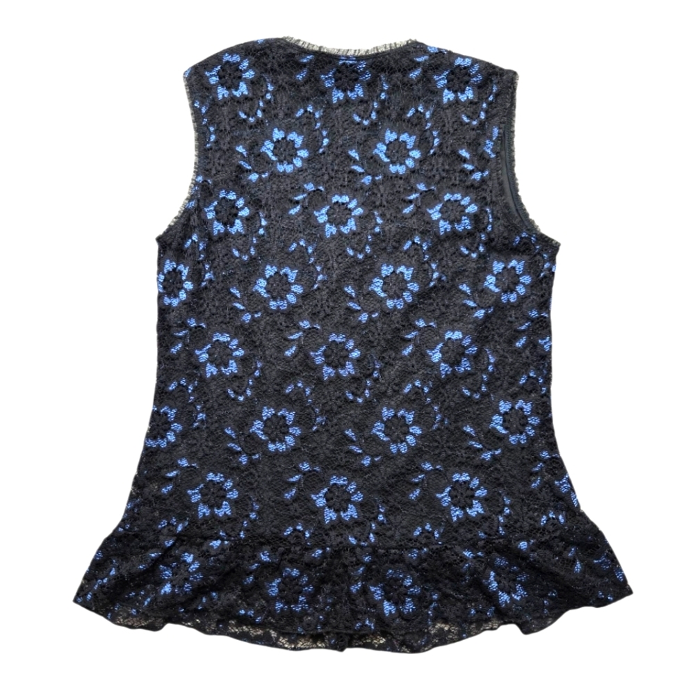 Vintage Y2K Lace Floral Whimsigoth Black Blue Studio 1940 Hook Eye Tank Top L - Picture 2 of 7